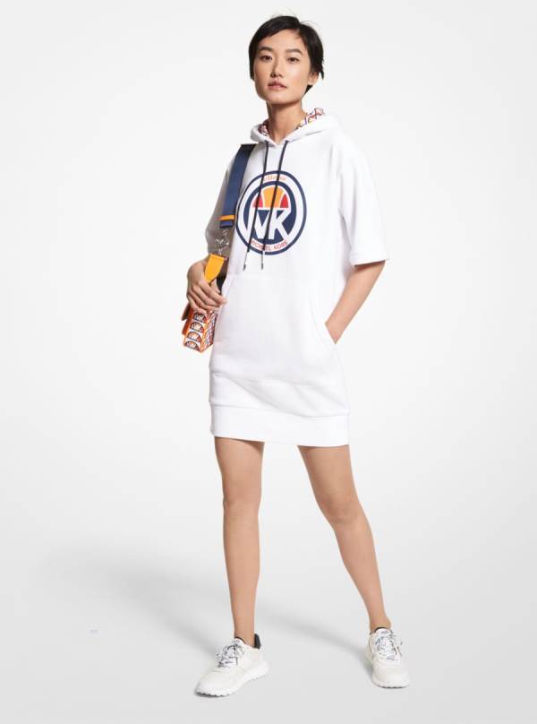 Damske Saty Michael Kors MMK X ellesse Logo Organic Cotton Blend Hoodie Biele - Oblecenie Michael Kors Levně | EOKPQ-1247